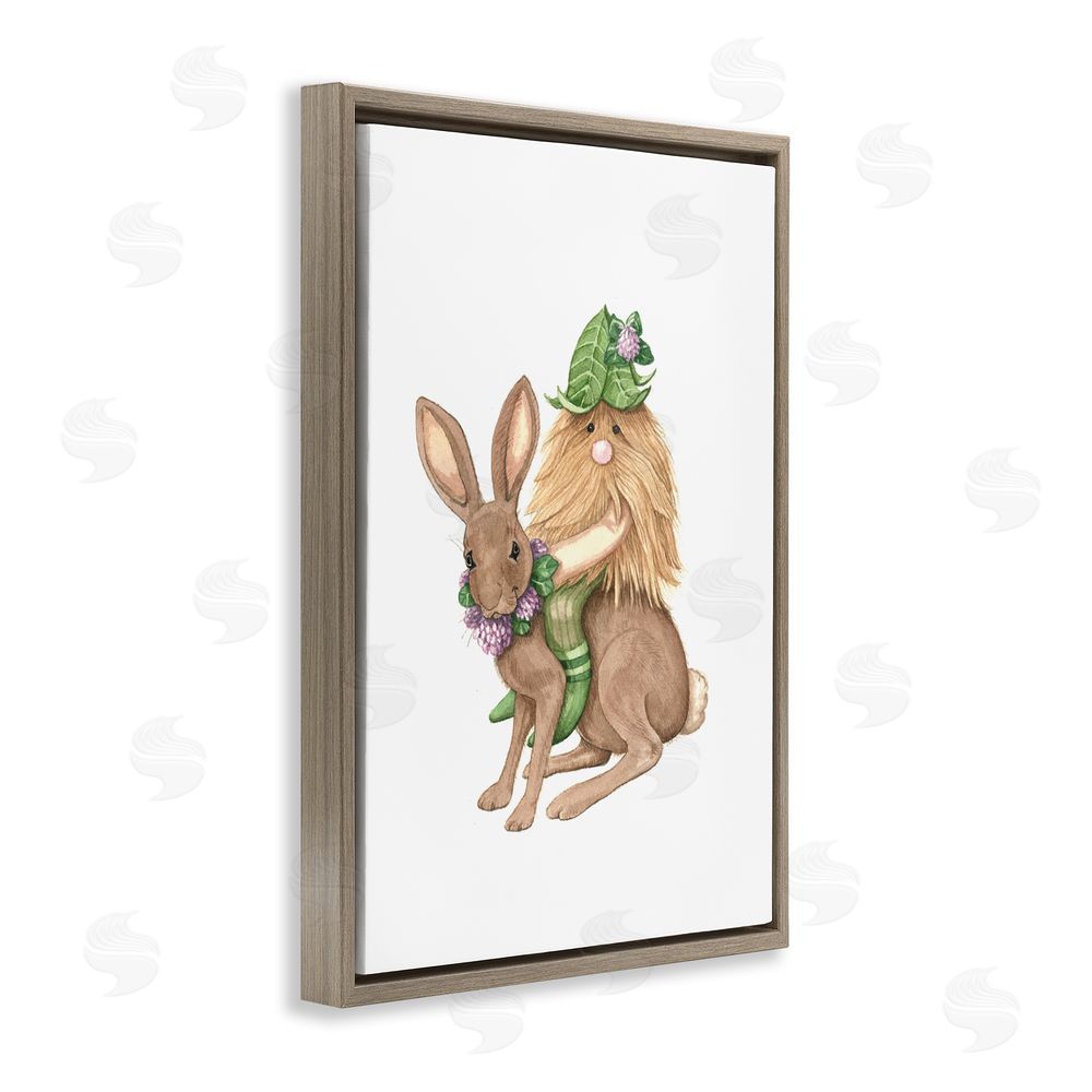 Nancy Overton Garden Elf Riding Rabbit Brown Floating Frame Canvas Wall Art Print
