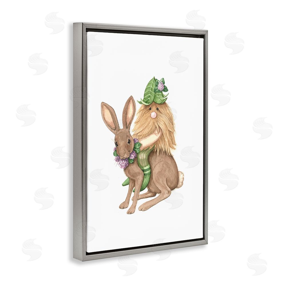 Nancy Overton Garden Elf Riding Rabbit Gray Floating Frame Canvas Wall Art Print