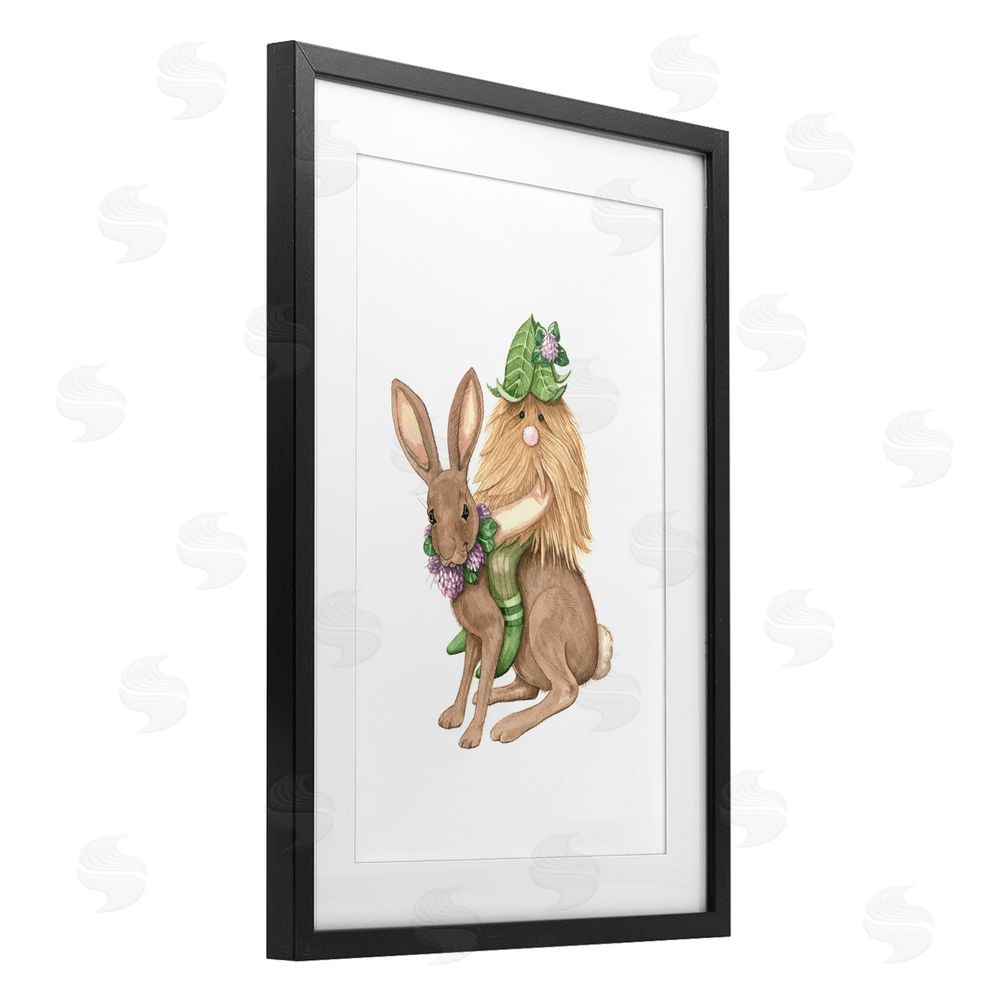 Nancy Overton Garden Elf Riding Rabbit Black Framed Print Under Glass Wall Art