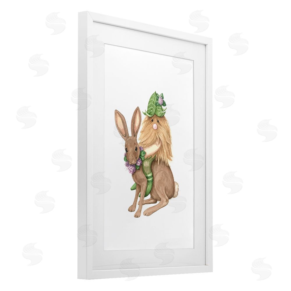 Nancy Overton Garden Elf Riding Rabbit White Framed Print Under Glass Wall Art