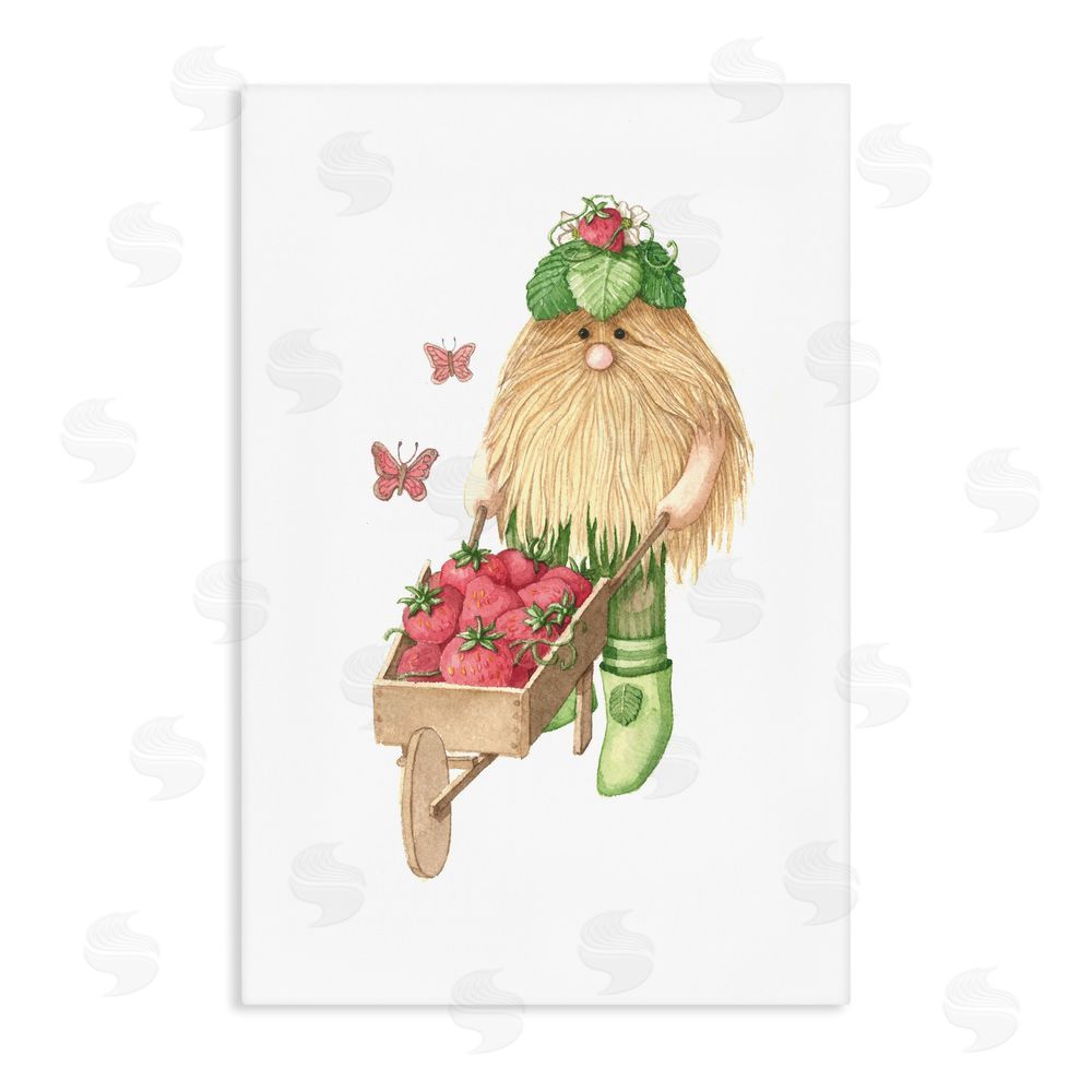 Nancy Overton Garden Elf with Wheelbarrow Stretched Canvas Wall Art Print