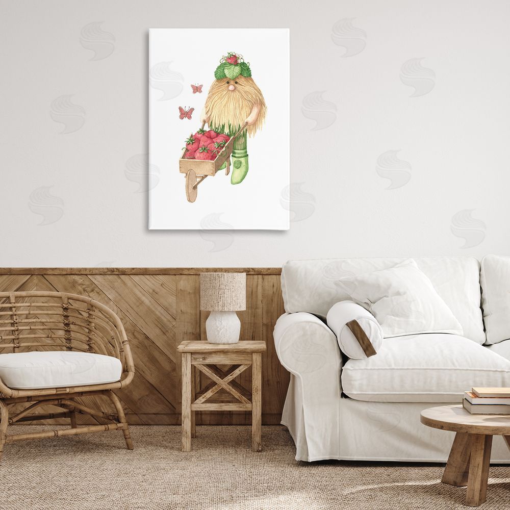 Nancy Overton Garden Elf with Wheelbarrow Canvas Wall Art Print in Room