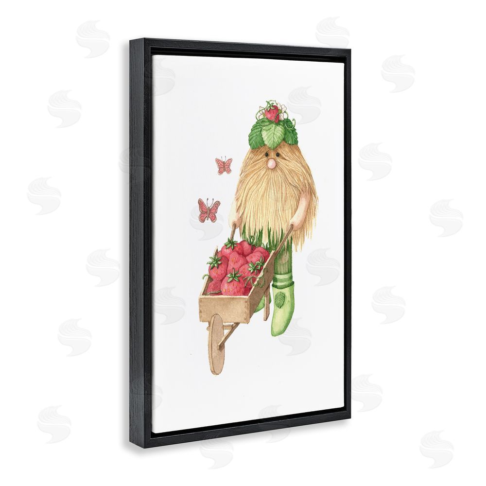 Nancy Overton Garden Elf with Wheelbarrow Black Floating Frame Canvas Wall Art Print