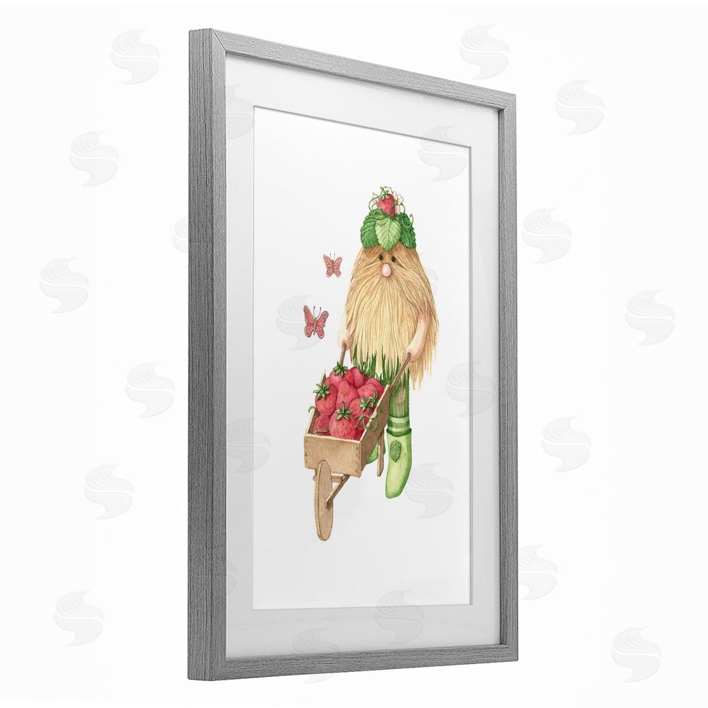 Nancy Overton Garden Elf with Wheelbarrow Gray Framed Print Under Glass Wall Art
