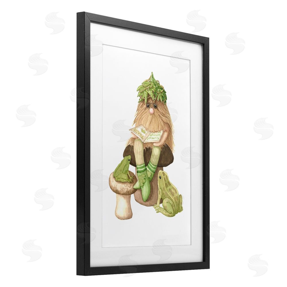 Nancy Overton Garden Elf with Frogs Black Framed Print Under Glass Wall Art