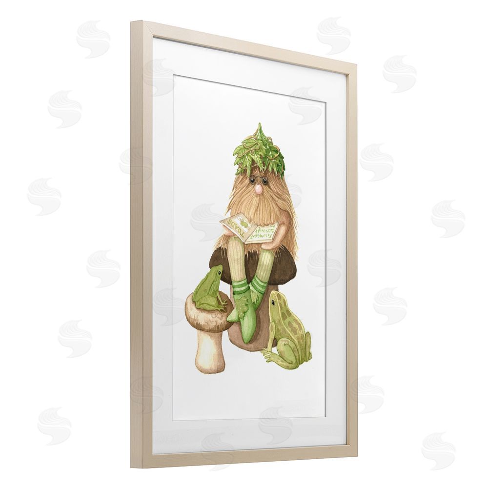 Nancy Overton Garden Elf with Frogs Birch Framed Print Under Glass Wall Art