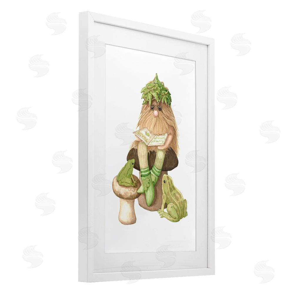 Nancy Overton Garden Elf with Frogs White Framed Print Under Glass Wall Art