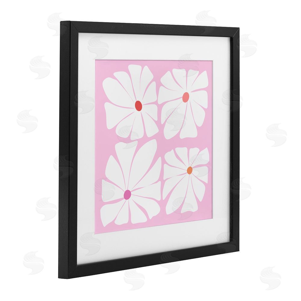 Pooja Dave Four Contemporary Daisies Black Framed Print Under Glass Art