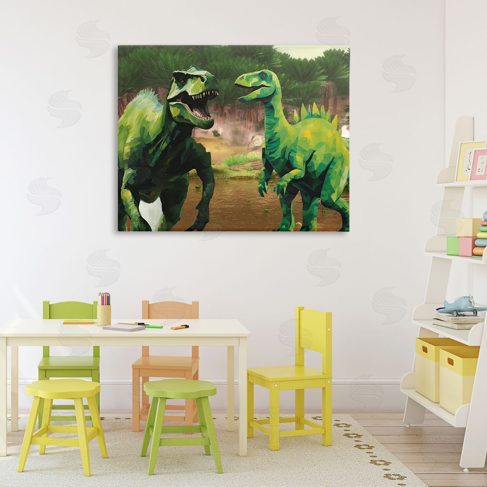 Jesse Keith Green Jungle Dinosaurs Canvas Wall Art Print in Room