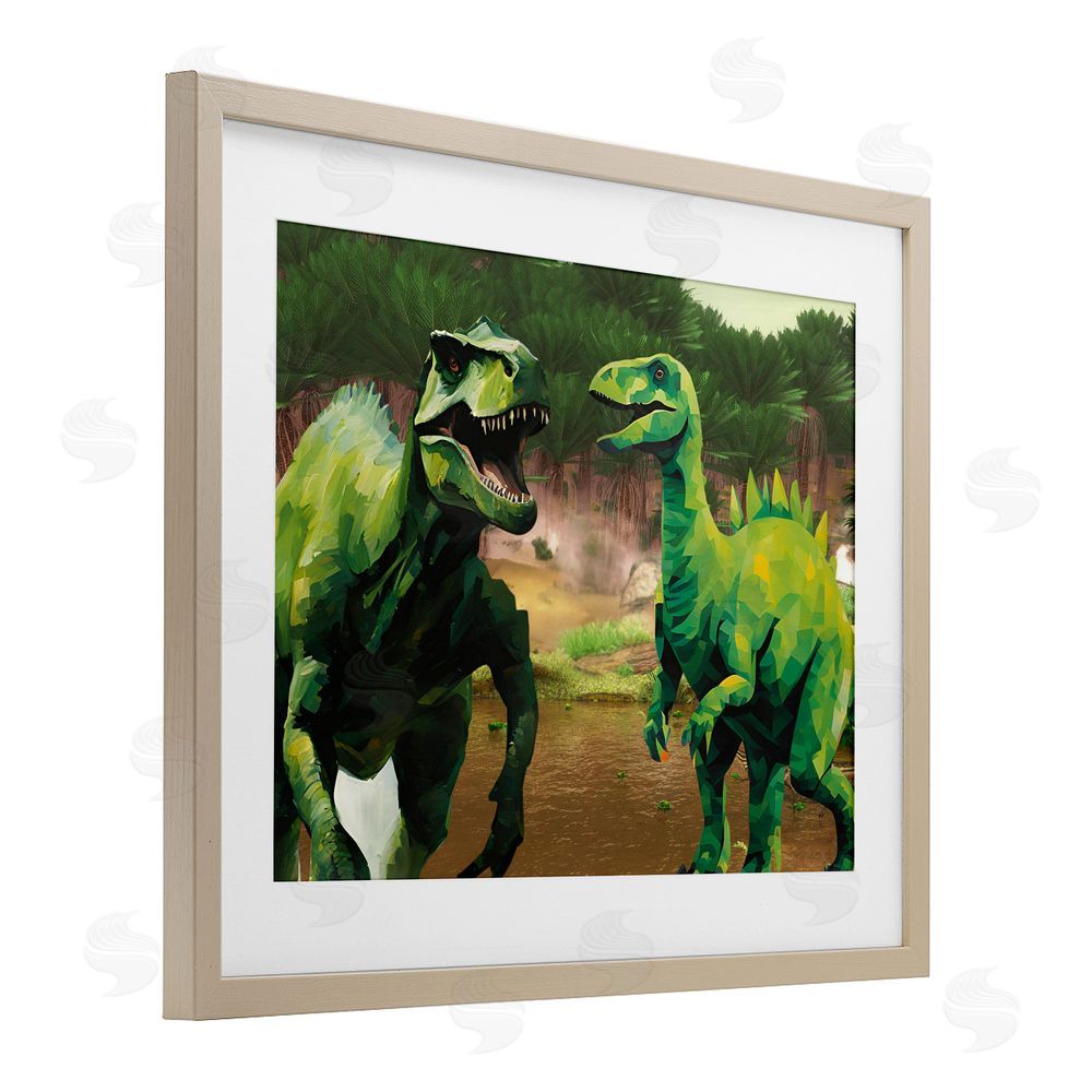 Jesse Keith Green Jungle Dinosaurs Birch Framed Print Under Glass Wall Art