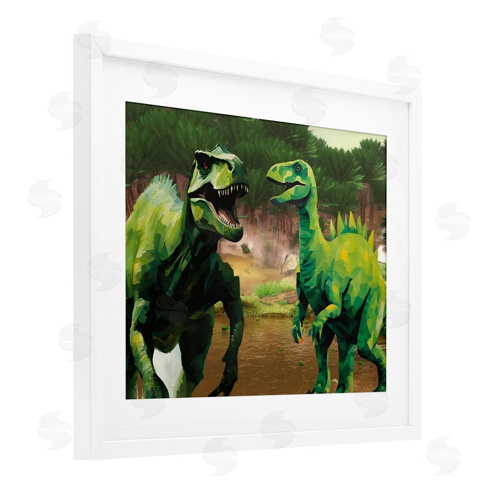 Jesse Keith Green Jungle Dinosaurs White Framed Print Under Glass Wall Art