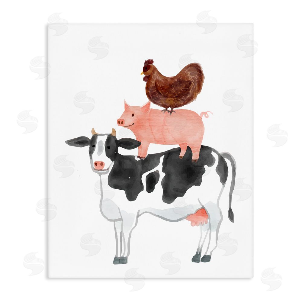 Kim Allen Farm Animal Stack Whimsy Stretched Canvas Wall Art Print
