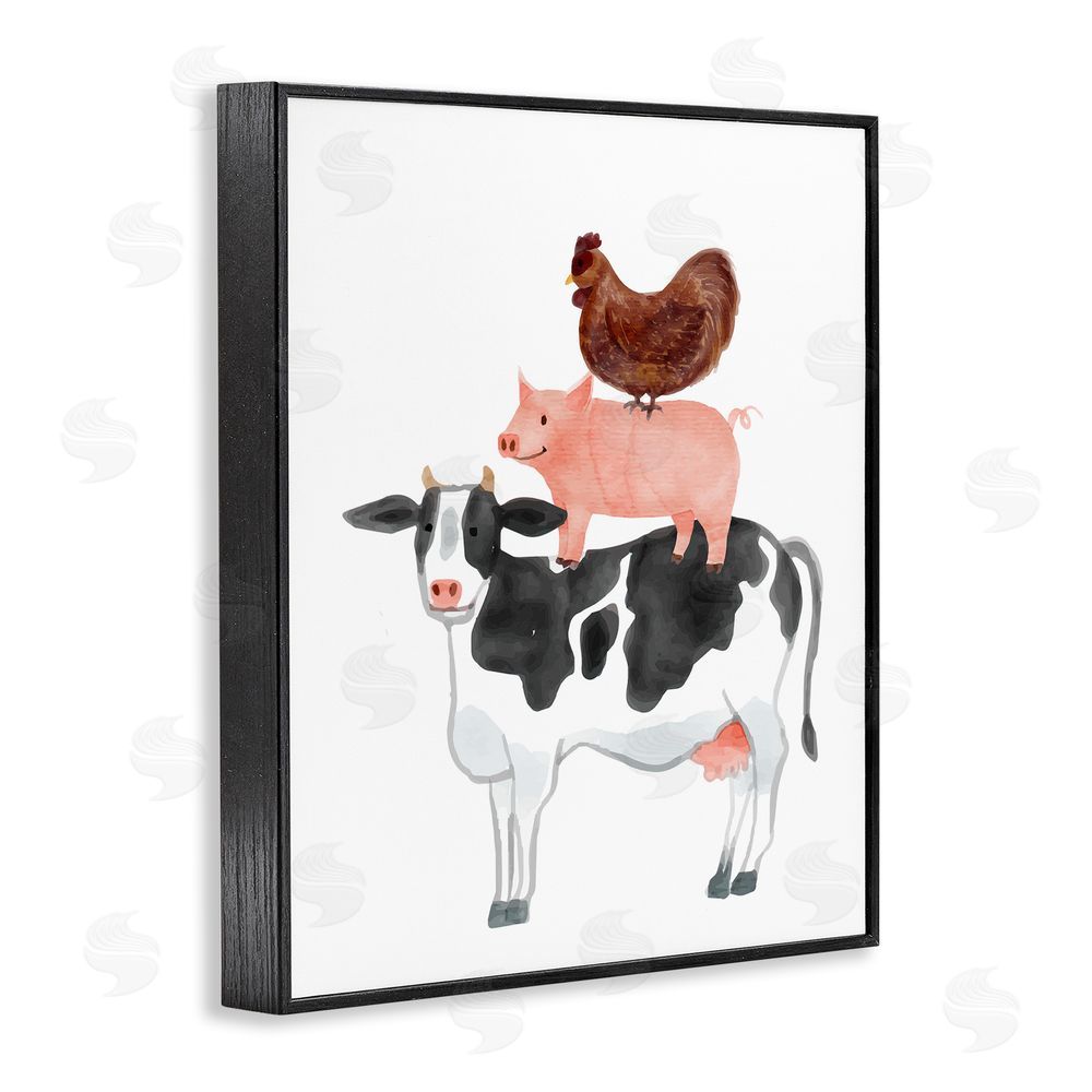 Kim Allen Farm Animal Stack Whimsy Black Framed Giclee Wall Art Print