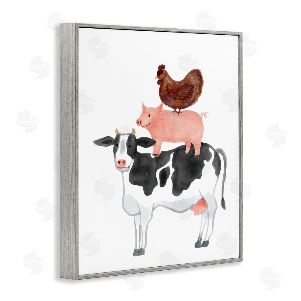 Kim Allen Farm Animal Stack Whimsy Gray Framed Giclee Wall Art Print