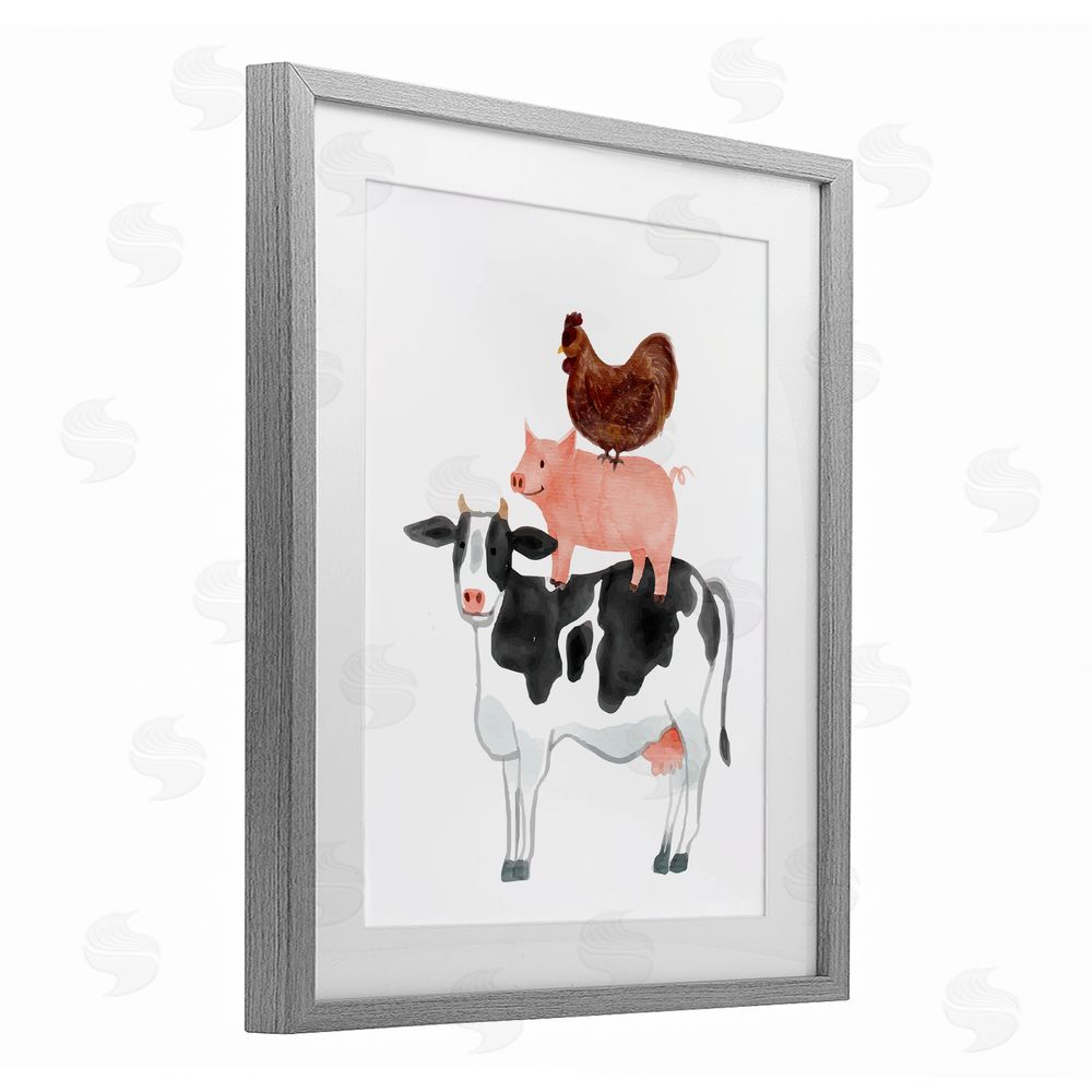 Kim Allen Farm Animal Stack Whimsy Gray Framed Print Under Glass Wall Art