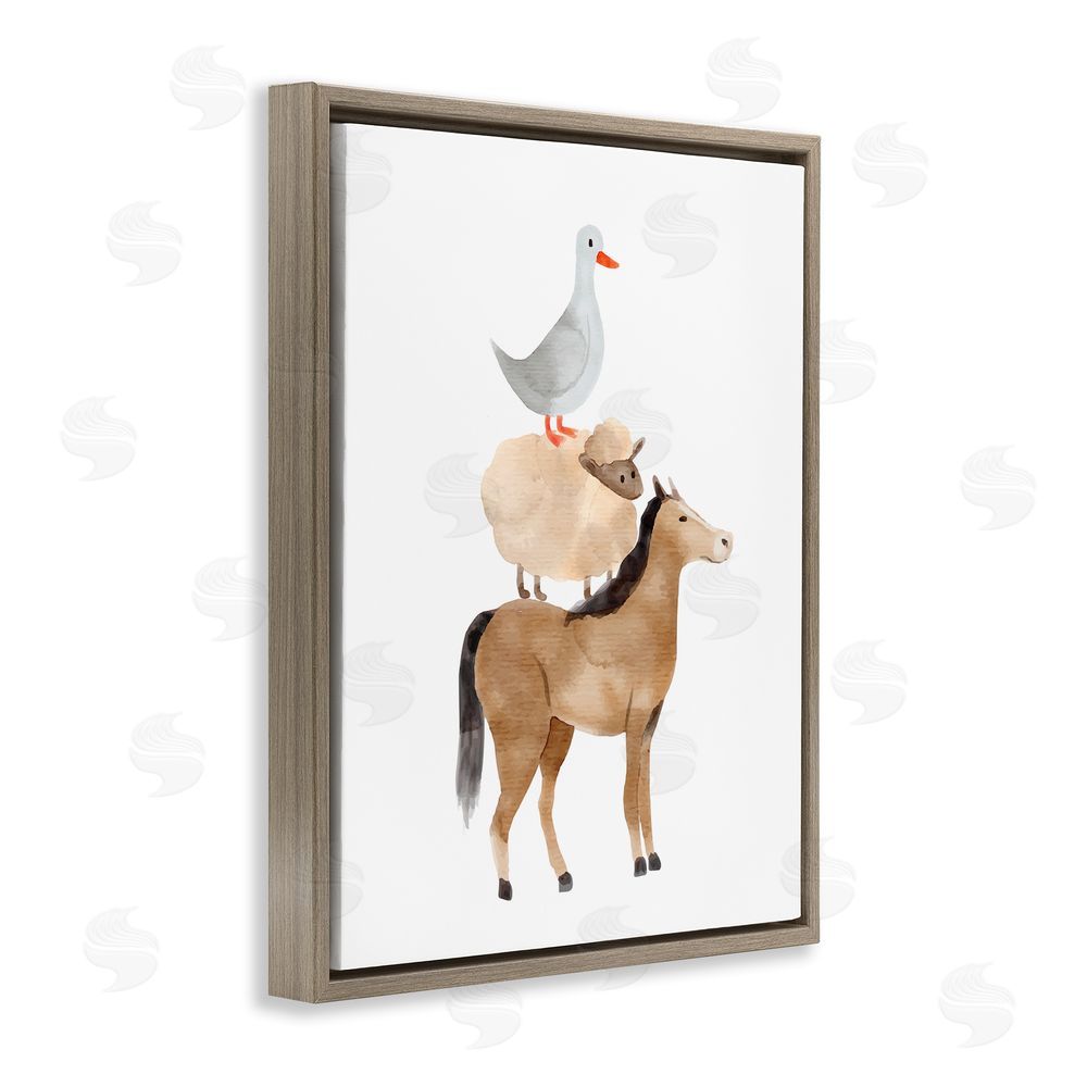 Kim Allen Farm Life Stack Brown Floating Frame Canvas Wall Art Print