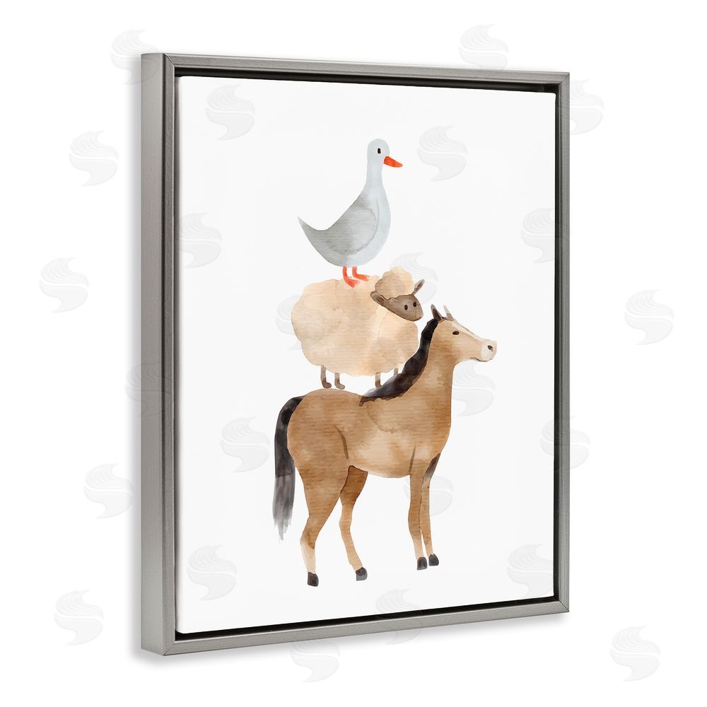 Kim Allen Farm Life Stack Gray Floating Frame Canvas Wall Art Print