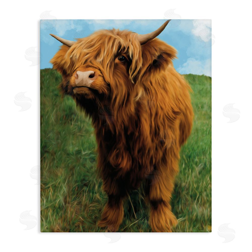 Renel Peters Mini Highland Cow Calf Stretched Canvas Wall Art Print