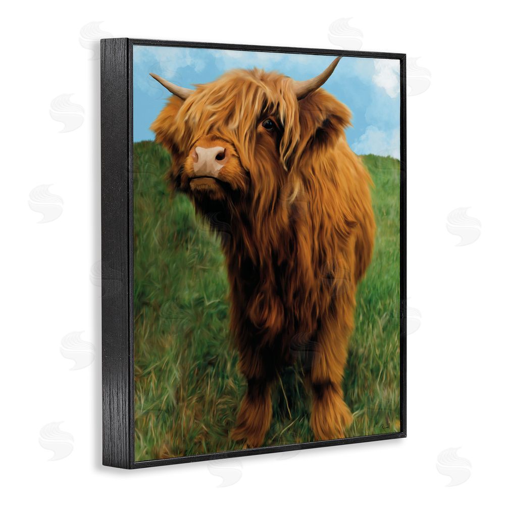Renel Peters Mini Highland Cow Calf Black Framed Giclee Wall Art Print