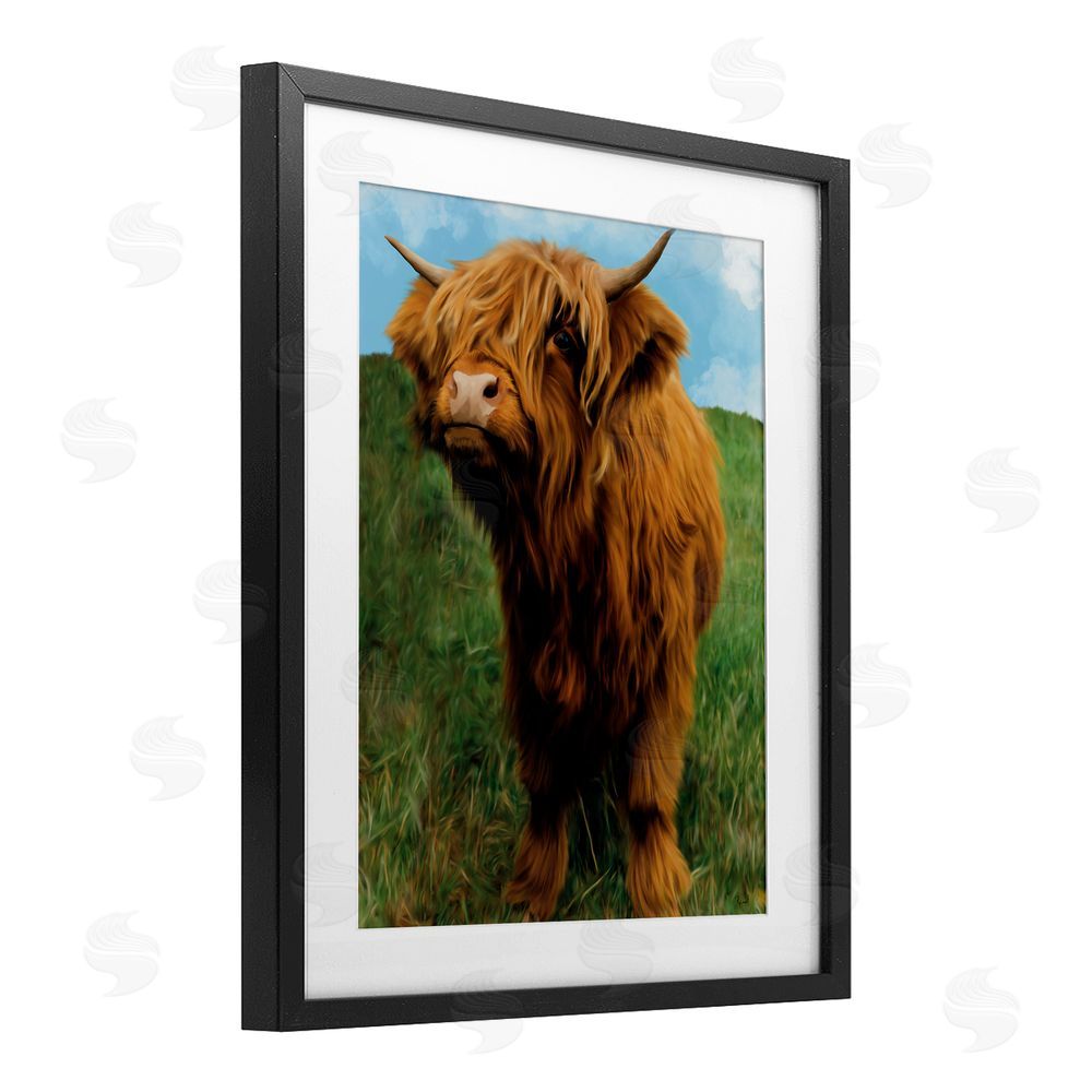 Renel Peters Mini Highland Cow Calf Black Framed Print Under Glass Wall Art