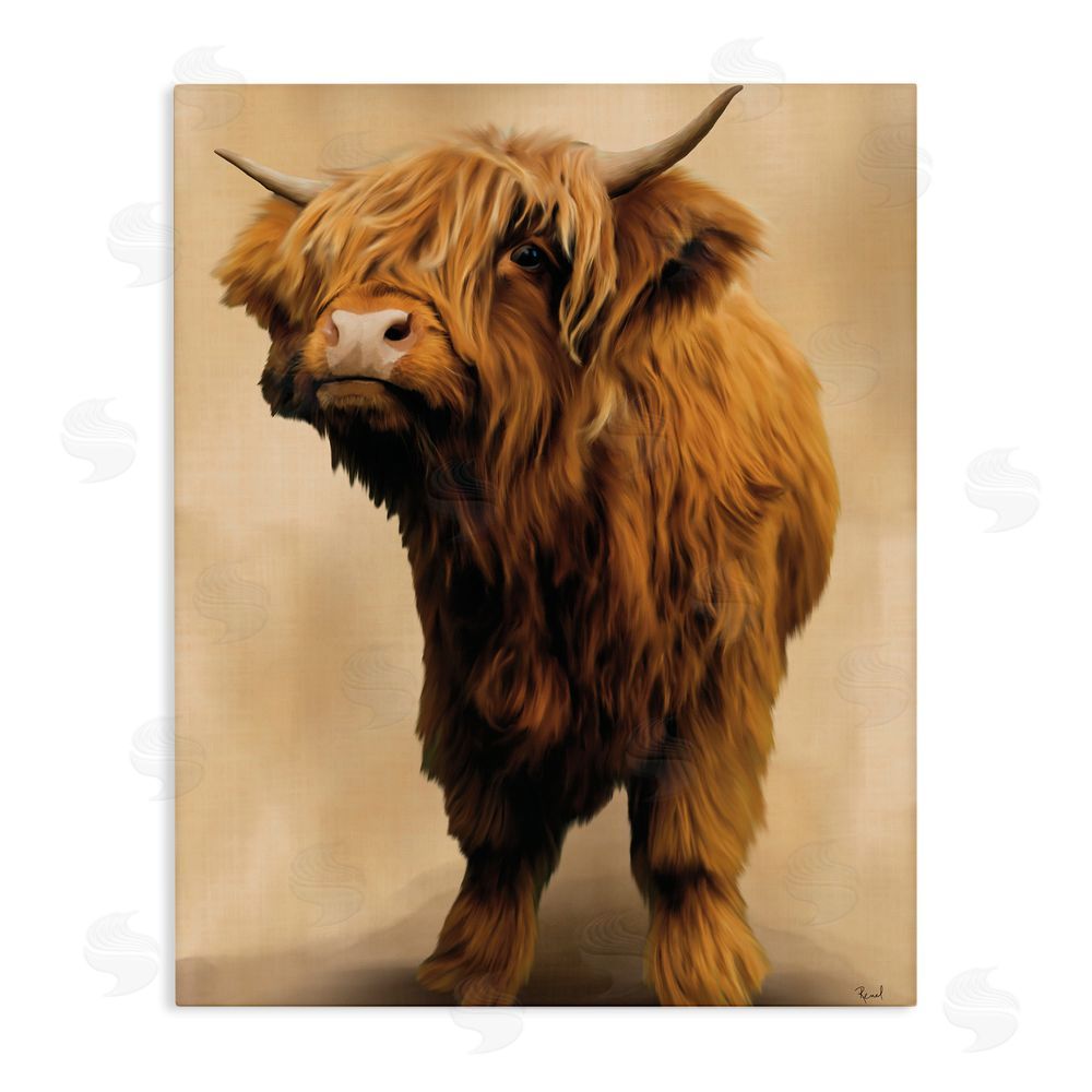 Renel Peters Mini Highland Cow on Neutrals Stretched Canvas Wall Art Print