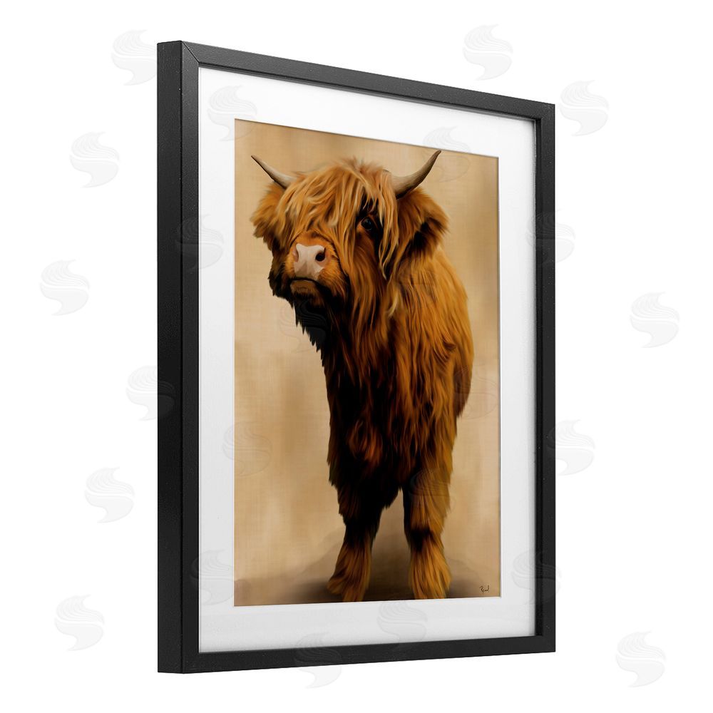 Renel Peters Mini Highland Cow on Neutrals Black Framed Print Under Glass Wall Art