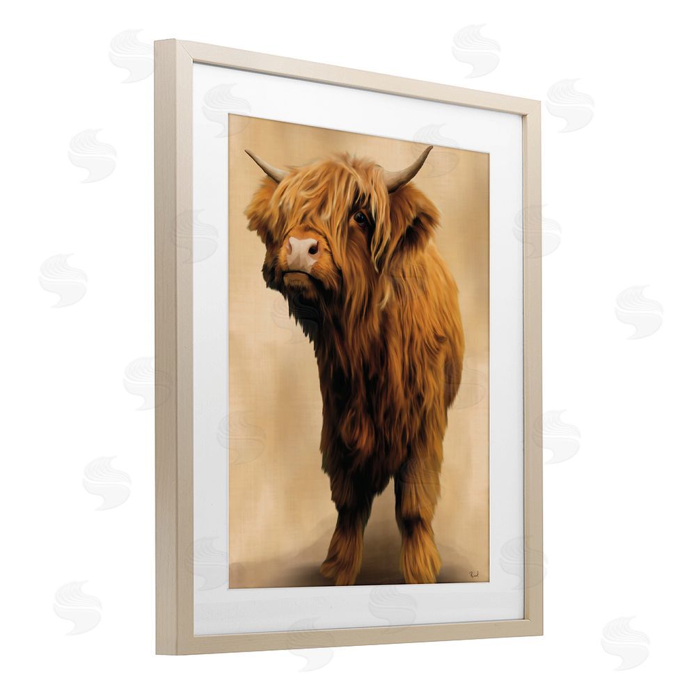 Renel Peters Mini Highland Cow on Neutrals Birch Framed Print Under Glass Wall Art