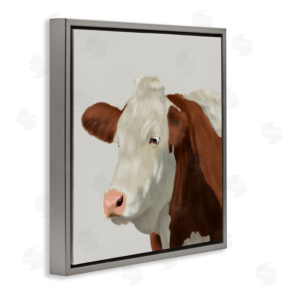 Marcus Prime Farm Friend Cow Portrait Gray Floating Frame Canvas Wall Art Print