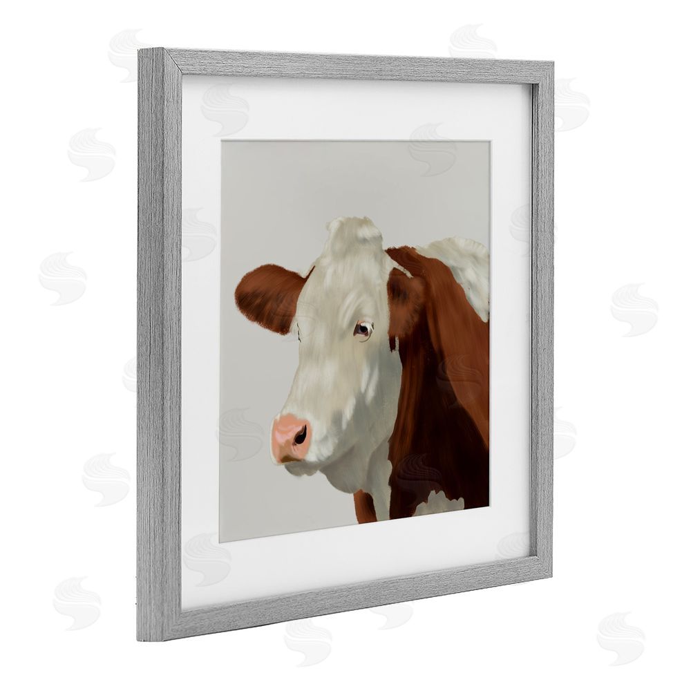 Marcus Prime Farm Friend Cow Portrait Gray Framed Print Under Glass Wall Art