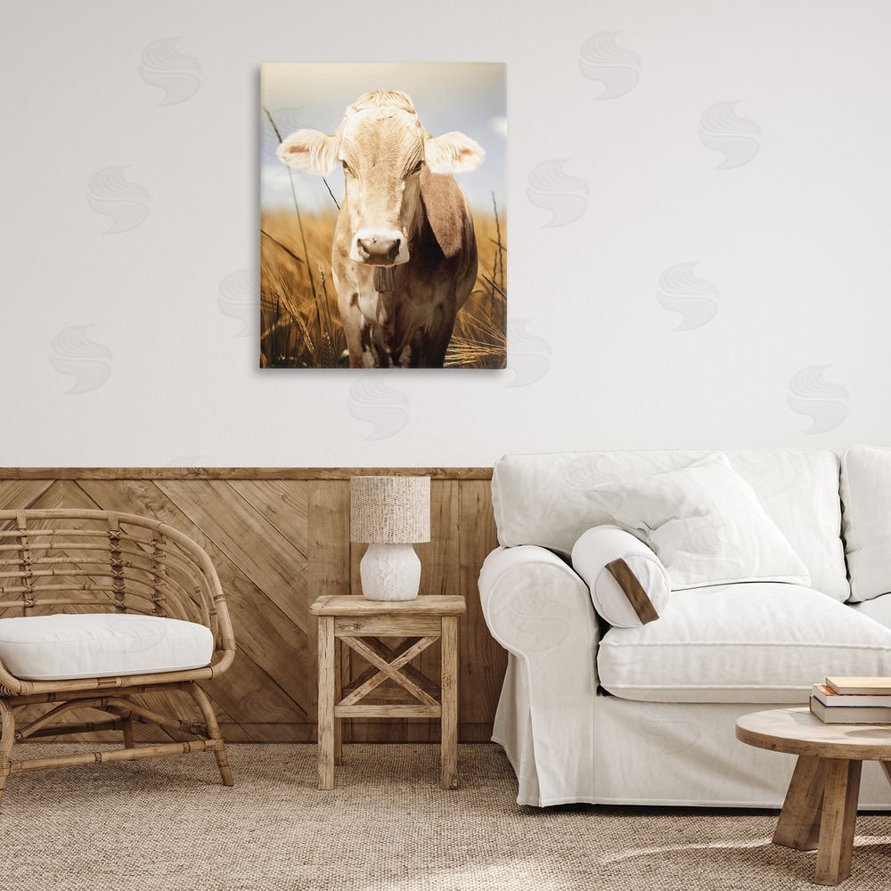 Marcus Prime Simple Belle Cow Portrait Stretched Canvas Wall Art in Room