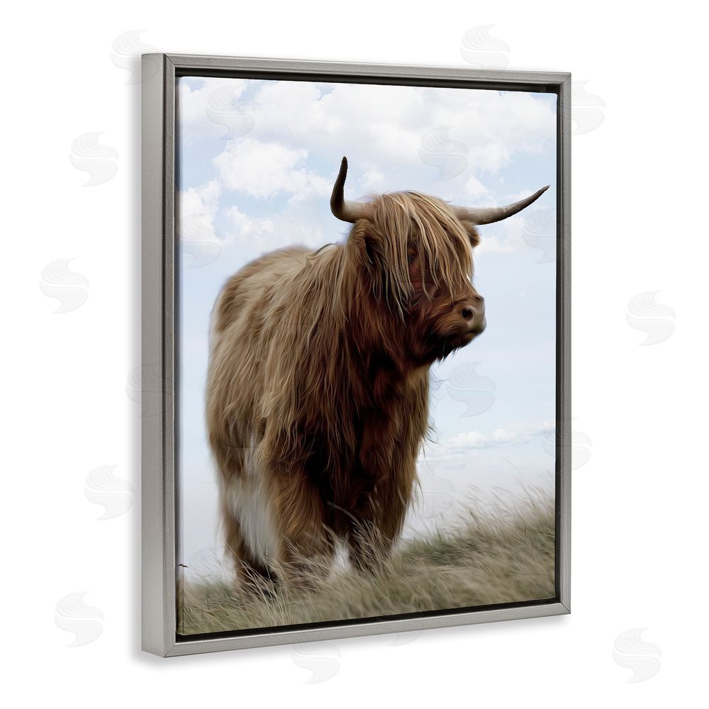 Marcus Prime Restful Look Highland Cattle Gray Floating Frame Canvas Wall Art Print