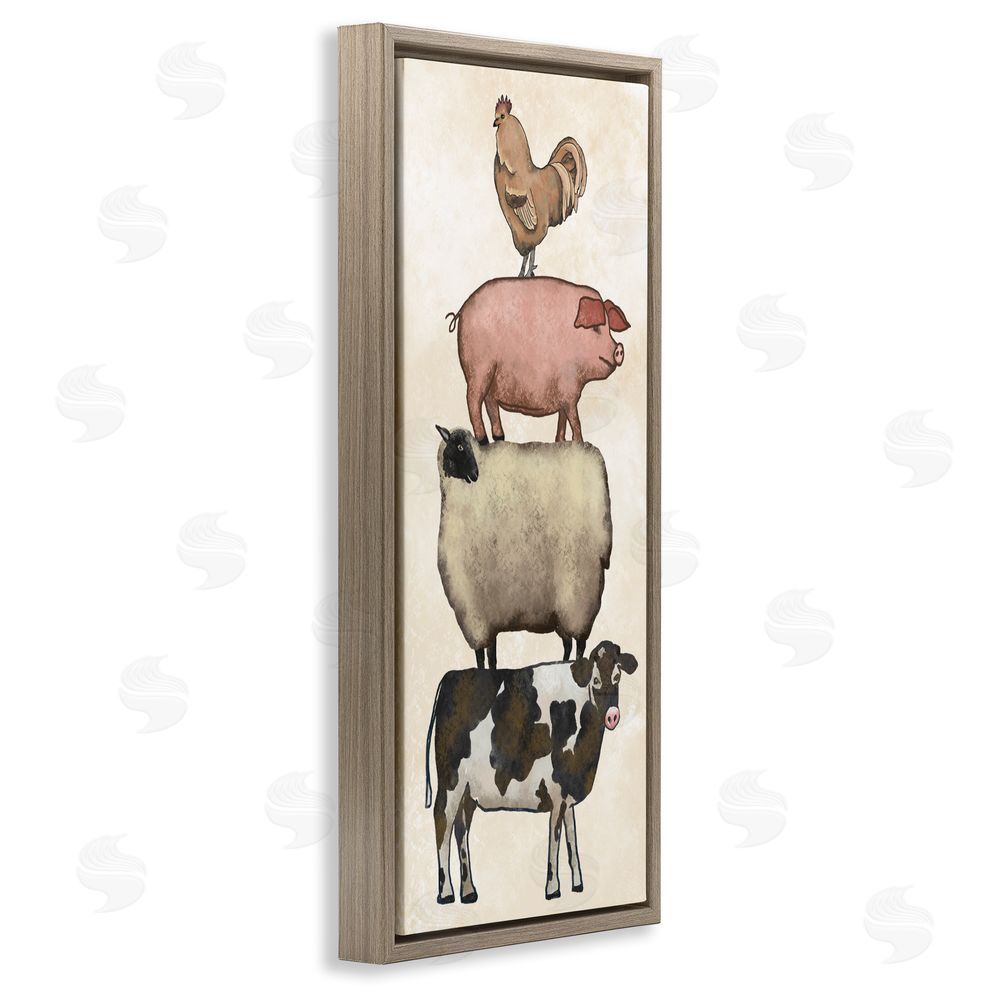 Leah Noel Art All Together Vintage Farm Animals Brown Floating Frame Canvas Wall Art Print