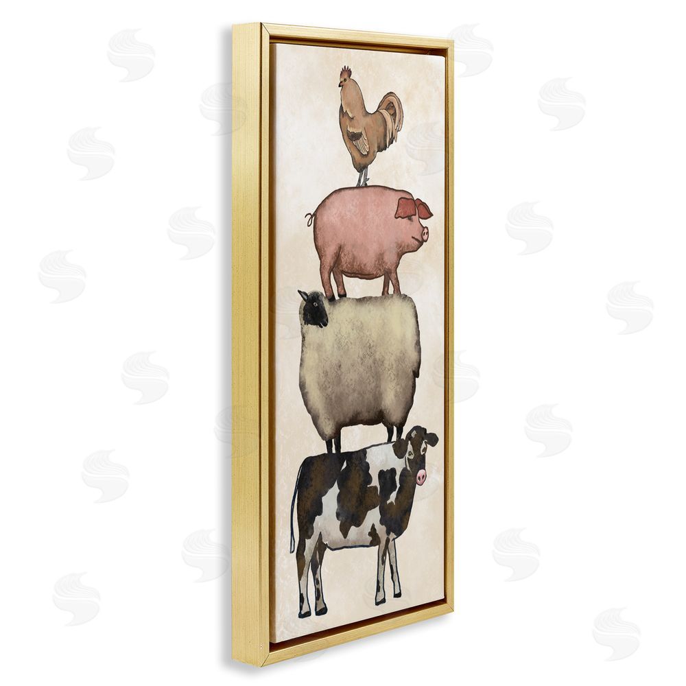 Leah Noel Art All Together Vintage Farm Animals Gold Floating Frame Canvas Wall Art Print