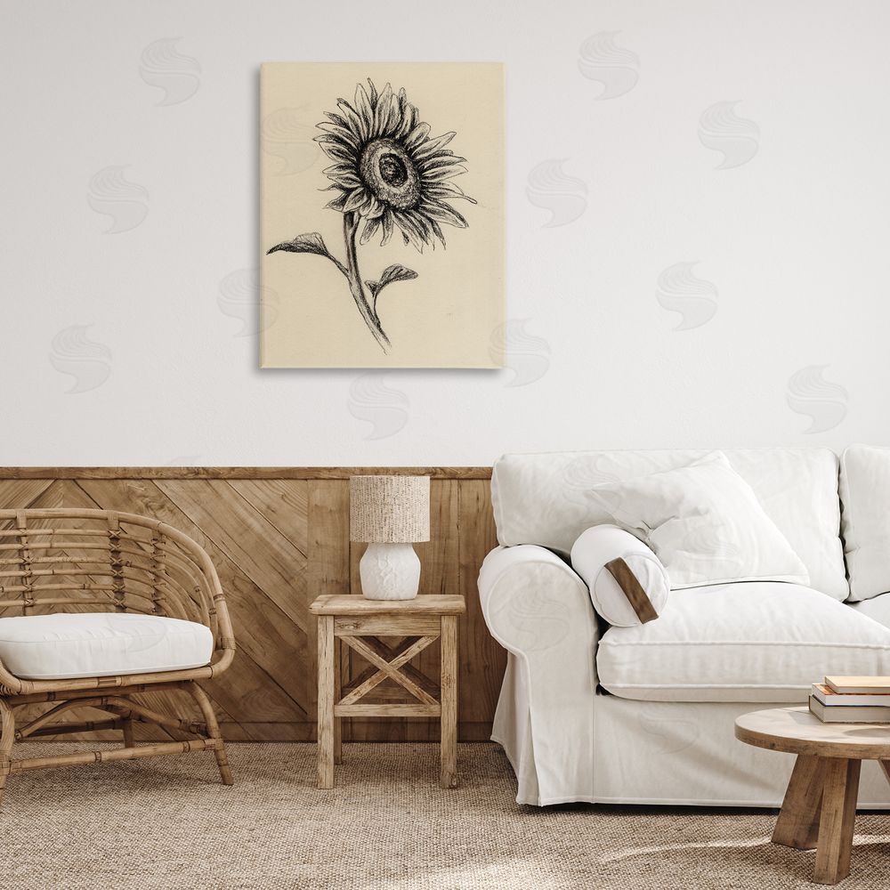 Leah Noel Art Sunflowers in Charcoal Stretched Canvas Wall Art in Room
