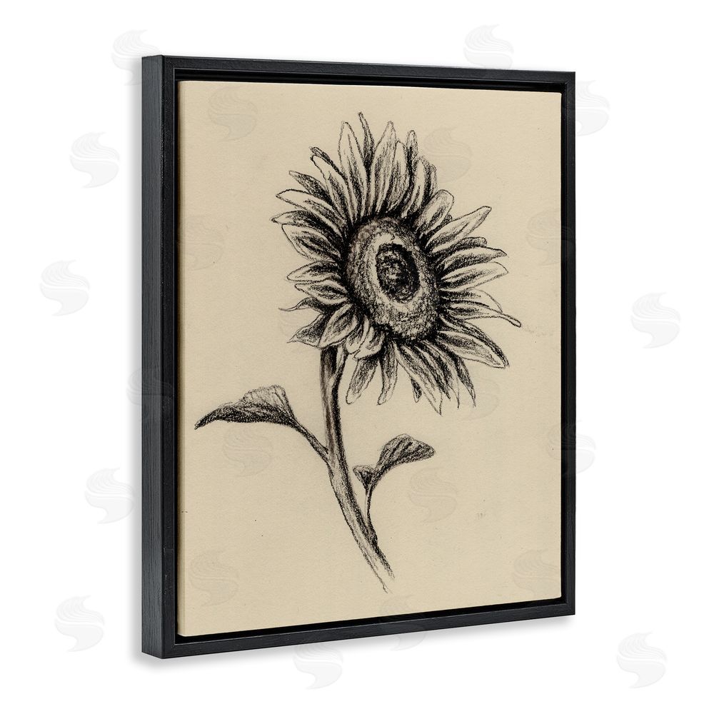 Leah Noel Art Sunflowers in Charcoal Black Floating Frame Canvas Wall Art Print
