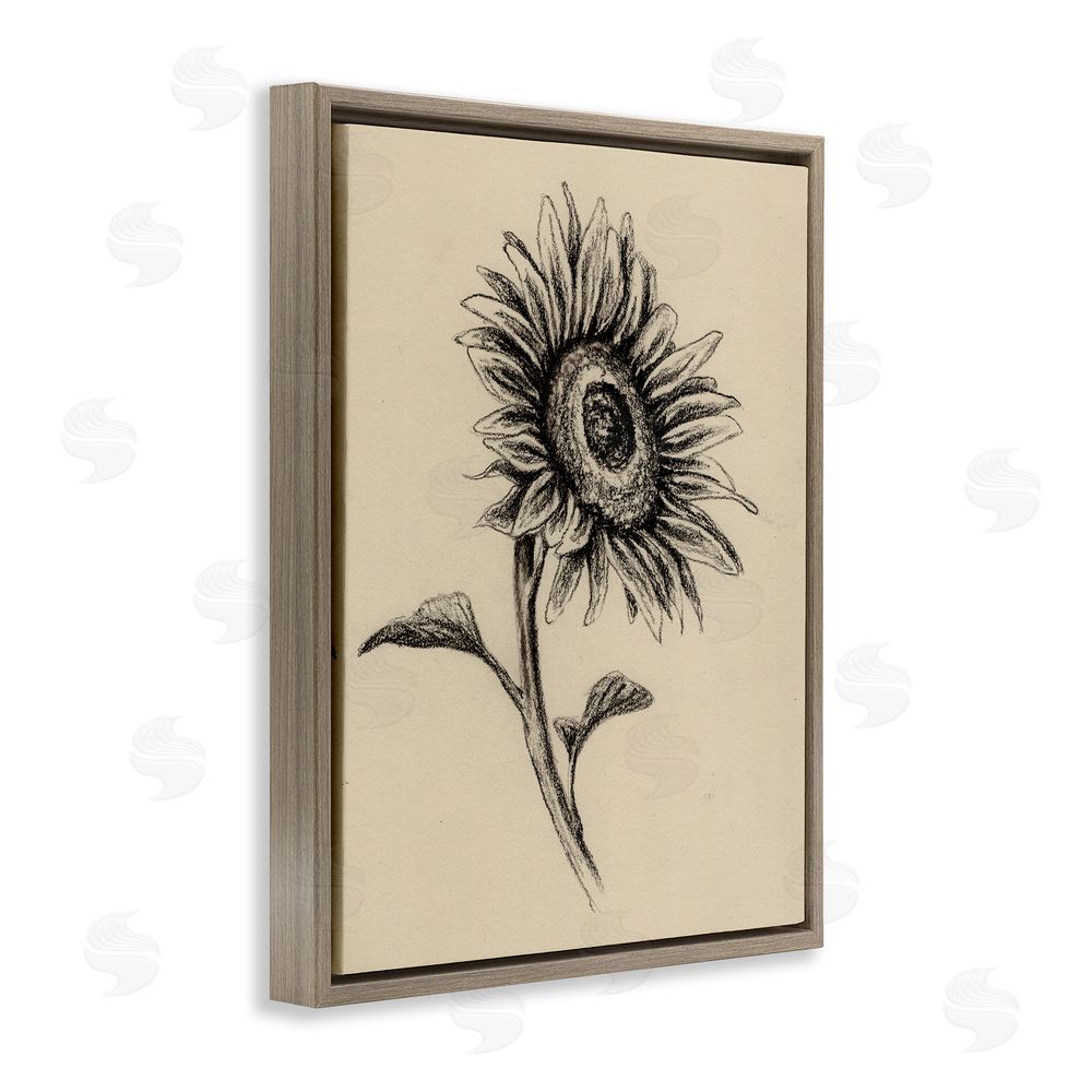 Leah Noel Art Sunflowers in Charcoal Brown Floating Frame Canvas Wall Art Print