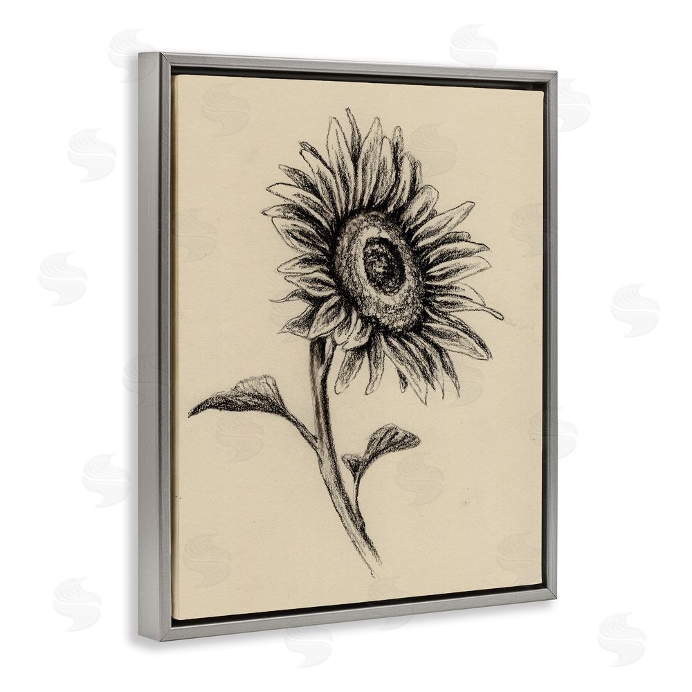 Leah Noel Art Sunflowers in Charcoal Gray Floating Frame Canvas Wall Art Print