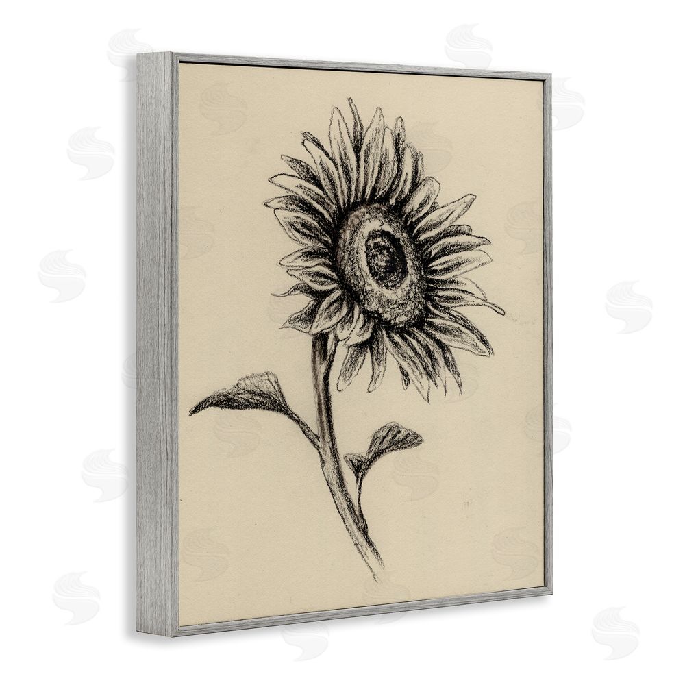 Leah Noel Art Sunflowers in Charcoal Gray Framed Giclee Wall Art Print
