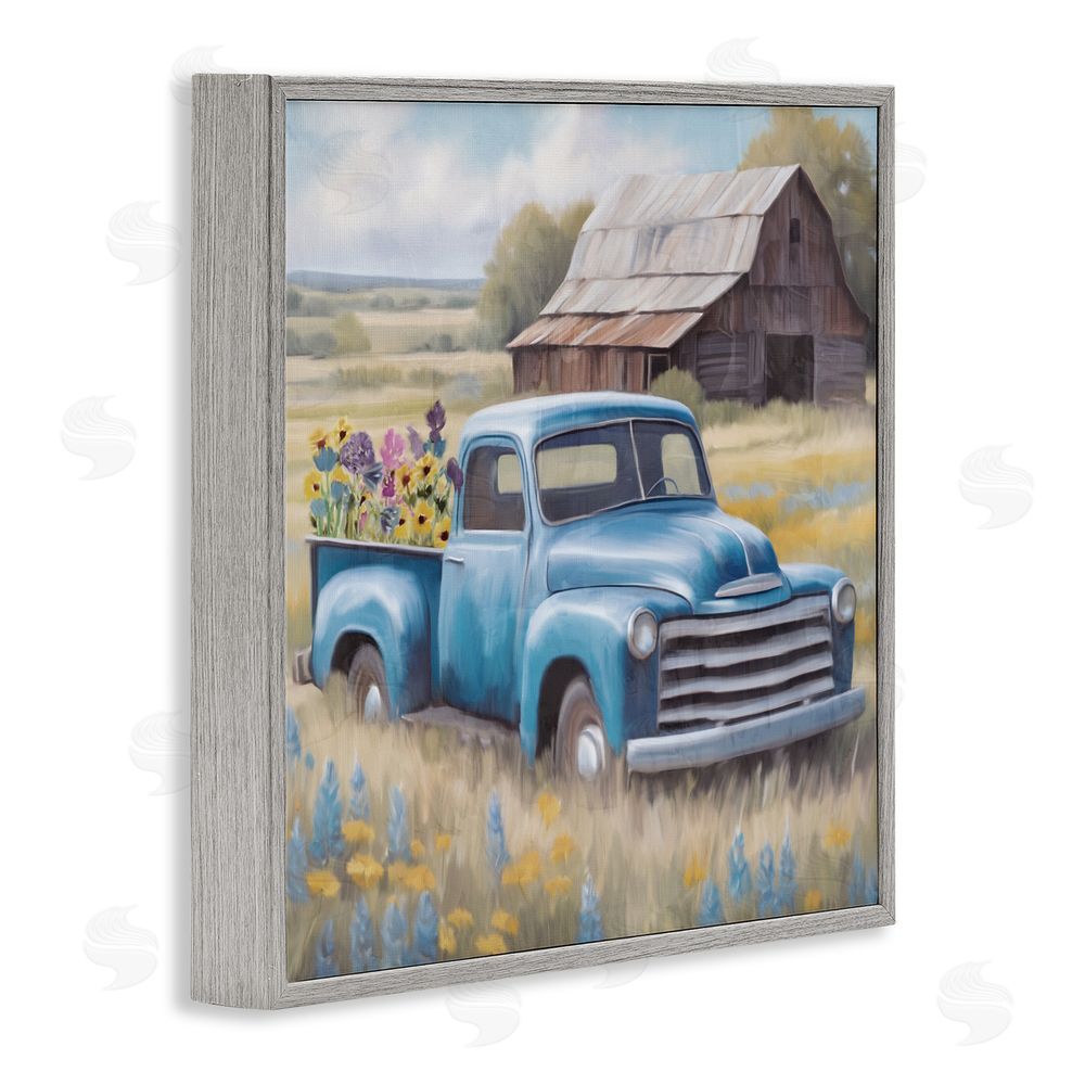 Kim Allen Flower Truck in Antique Blue Gray Framed Giclee Wall Art Print