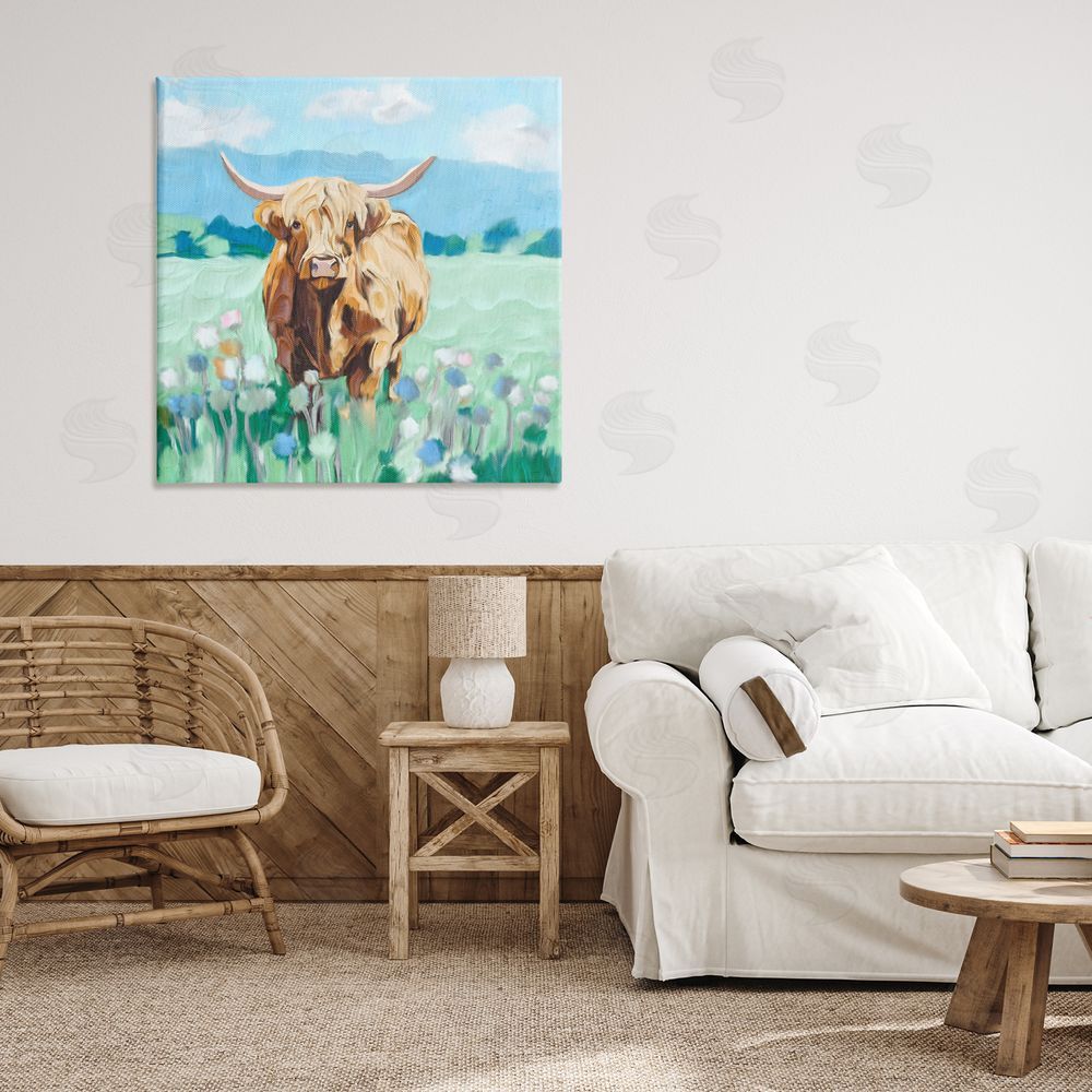 Kim Allen Blue Sky Highland Stretched Canvas Wall Art in Room
