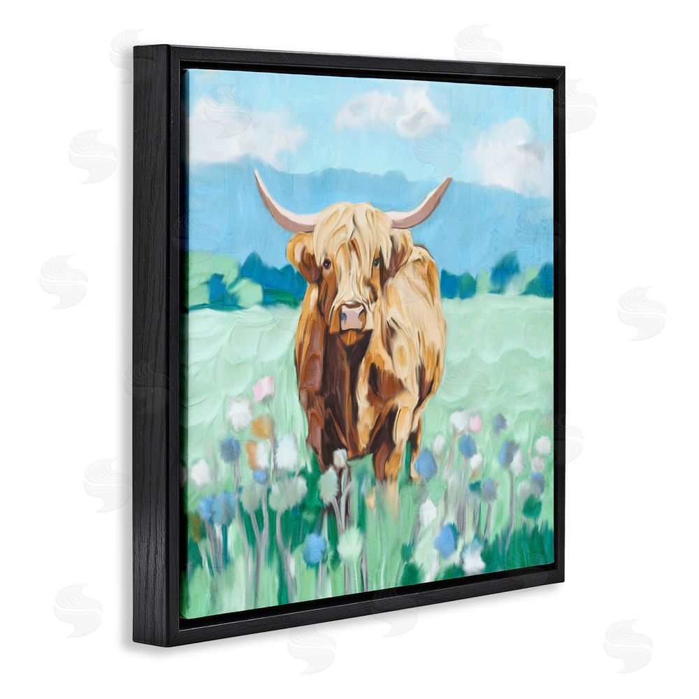 Kim Allen Blue Sky Highland Black Floating Frame Canvas Wall Art Print
