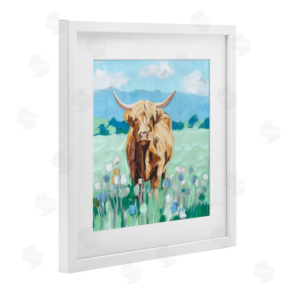 Kim Allen Blue Sky Highland White Framed Print Under Glass Wall Art