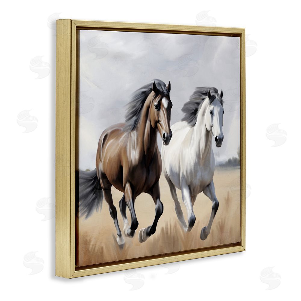 Kim Allen Wild Run Twin Horses Gold Floating Frame Canvas Wall Art Print