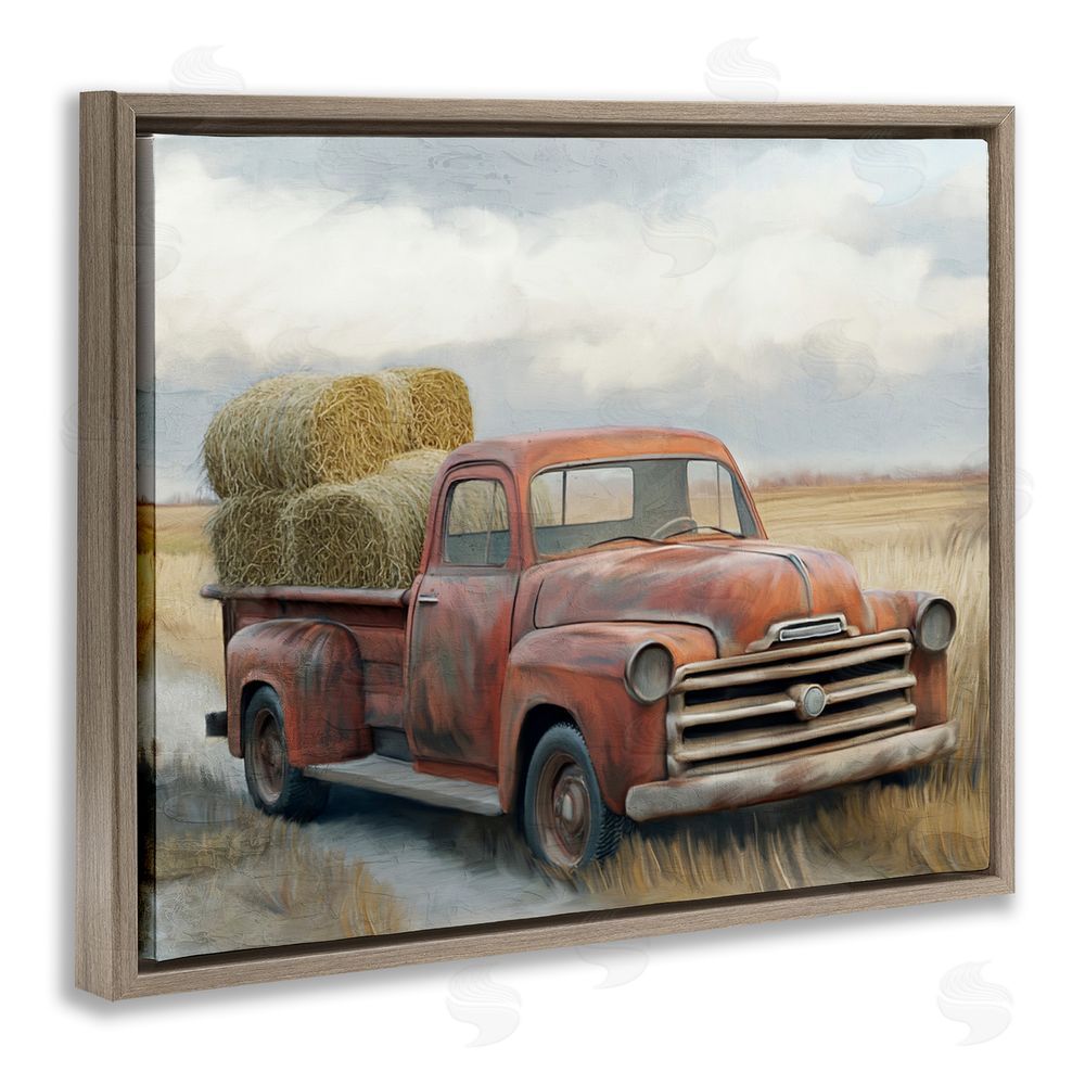 Kim Allen Hay Time Farm Truck Load Brown Floating Frame Canvas Wall Art Print