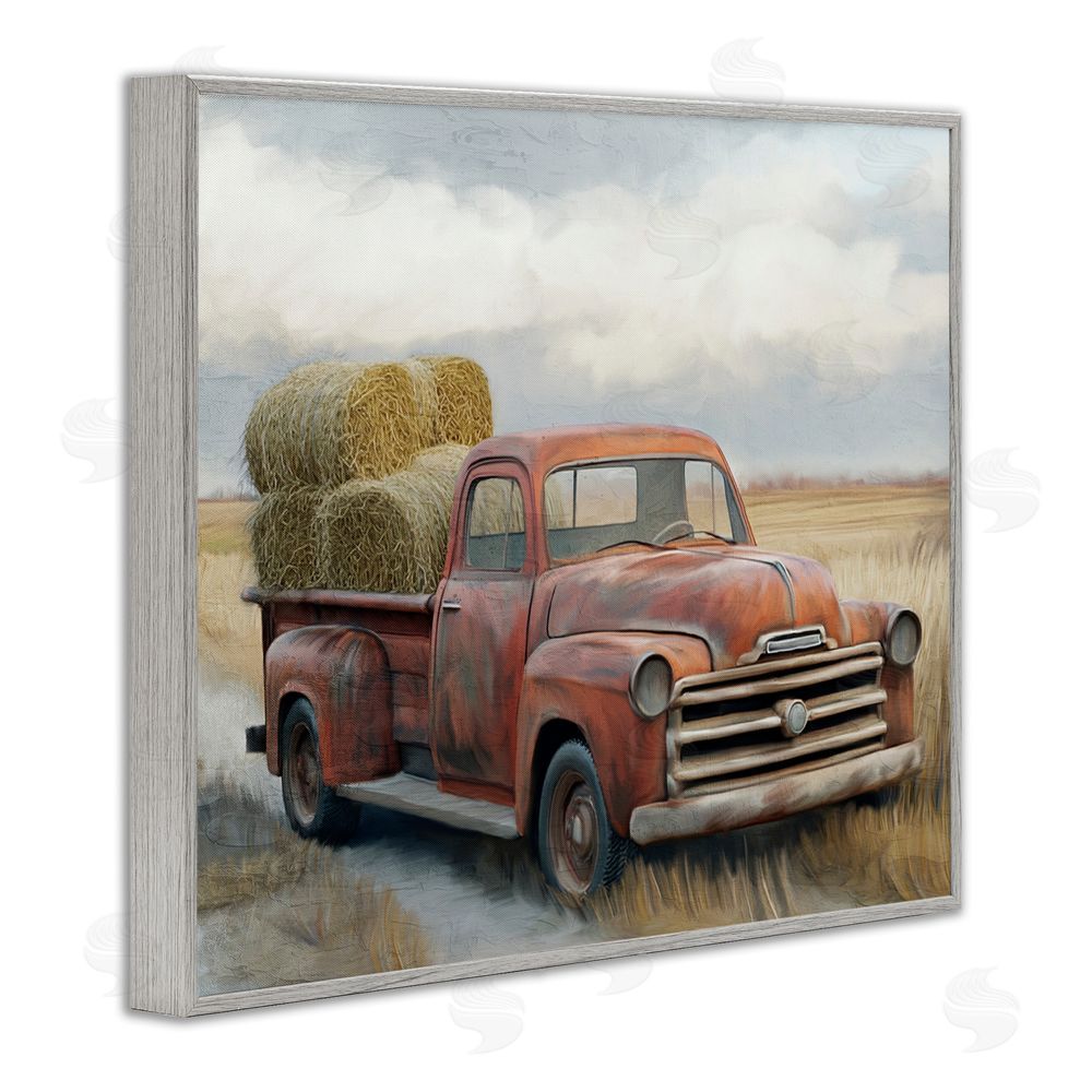 Kim Allen Hay Time Farm Truck Load Gray Framed Giclee Wall Art Print