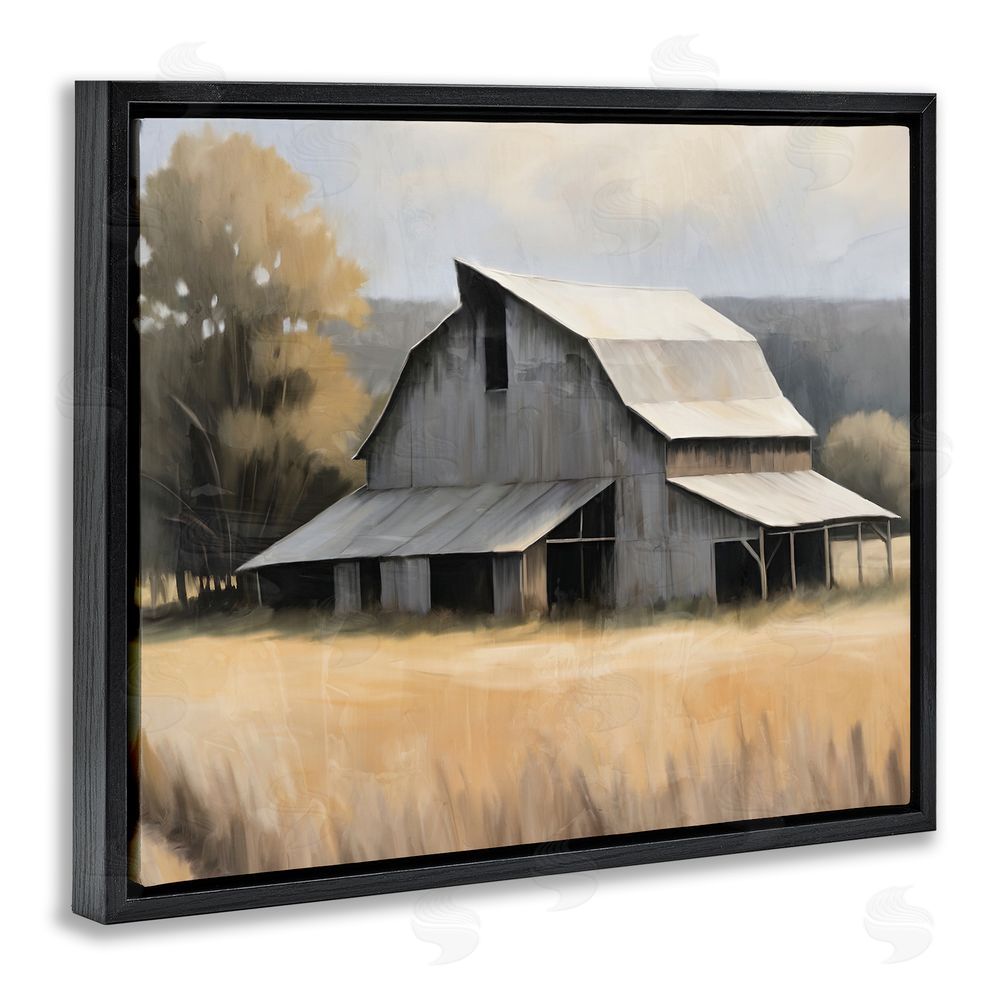 Kim Allen In The Field Farm Structure Black Floating Frame Canvas Wall Art Print