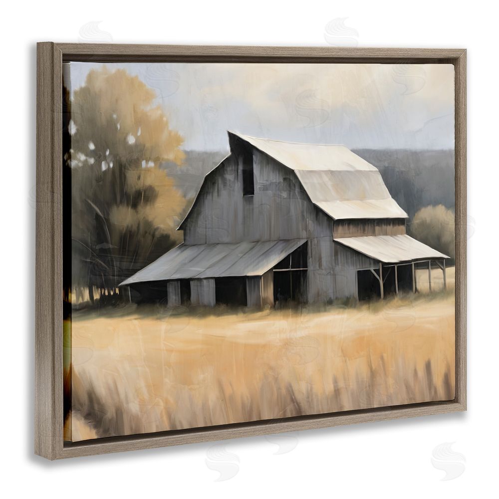 Kim Allen In The Field Farm Structure Brown Floating Frame Canvas Wall Art Print