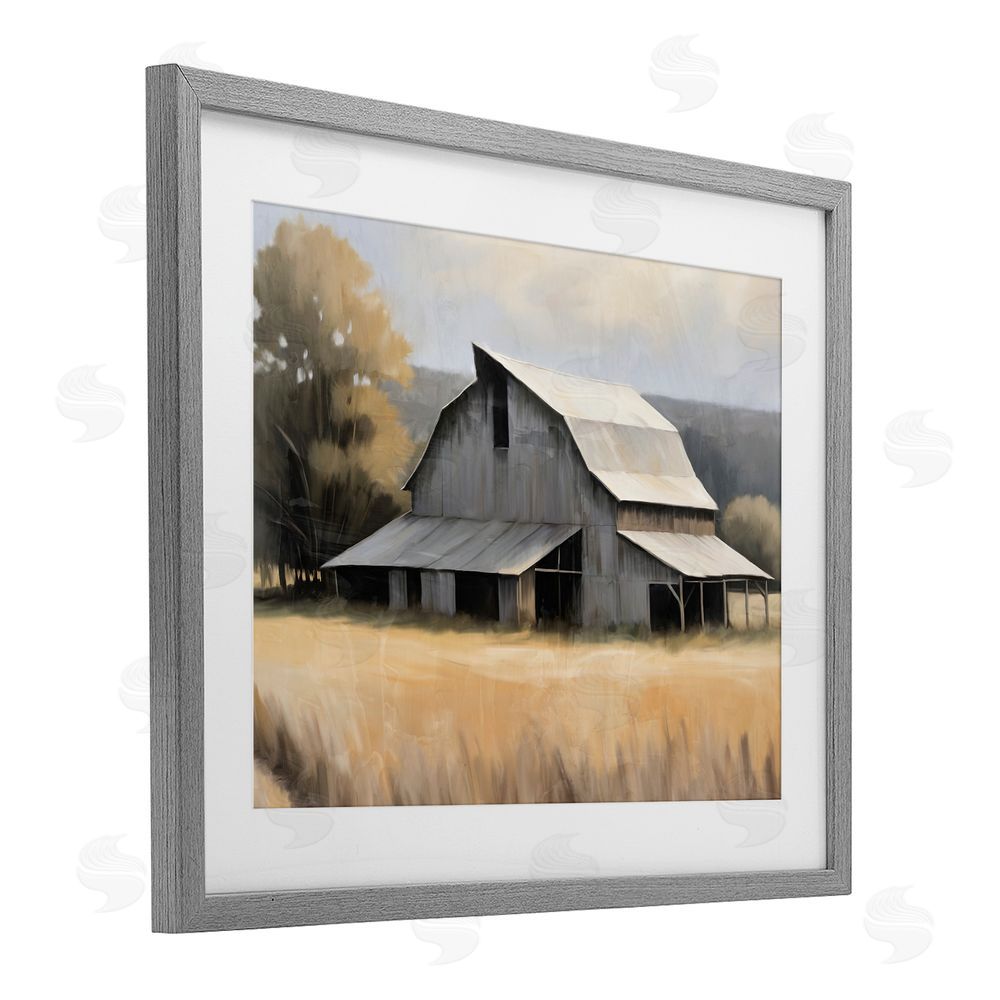 Kim Allen In The Field Farm Structure Gray Framed Print Under Glass Wall Art