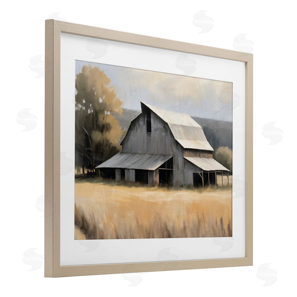Kim Allen In The Field Farm Structure Birch Framed Print Under Glass Wall Art
