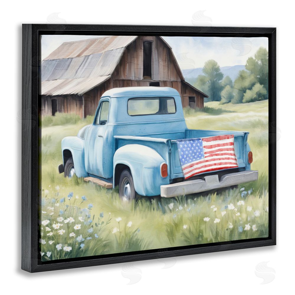Kim Allen American Pride Truck on Farm Black Floating Frame Canvas Wall Art Print